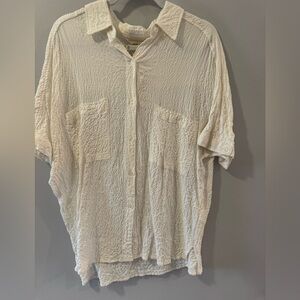 Max Studio White Textured Short-Sleeve Button-Down Shirt XL NWT